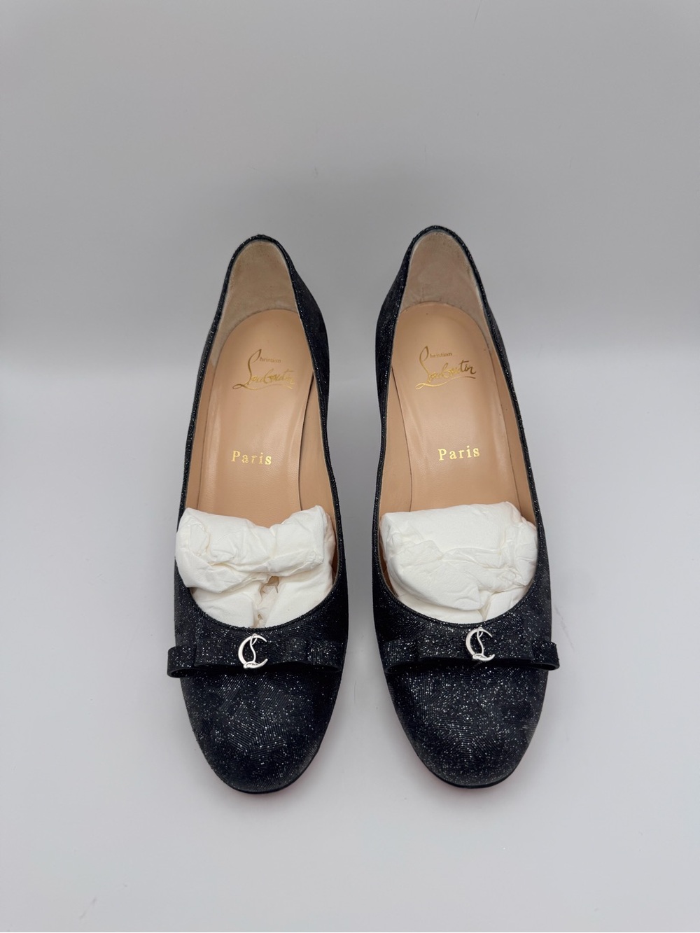 Christian Louboutin Marcia Nodo 55 Black Kid Flinstar Bow Pumps EU 37